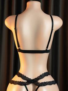 Sexigt Hollow Out Lingerie Set, Damkläder, Intimkläder Set - Svart - Visa 5