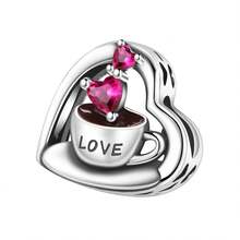 CYMYSS 1pc Couple Style 925 Silver Plated Artificial Zirconia Heart Coffee Cup Pendant, Gift For Women On Valentine's Day/Anniversary - Multicolor - View 8