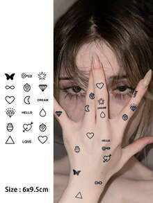 Herbal Juice Semi-Permanent 18 Mini Small Pattern Finger Tattoo Stickers Butterfly Love Diamond 14 Days Non-Fading Non-Reflective Small Gift Finger Behind The Ear Shoulder Neck Clavicle Body Temporary Tattoo Stickers 1 Piece - Blue - View 8