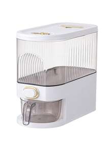 1pc Rice Dispenser, Large Grain Dry Grain Storage Container, Sealed Moisture-Proof Rice Storage Container With Measuring Cup, Suitable For Kitchen Food Storage Room Household Use - White - View 9