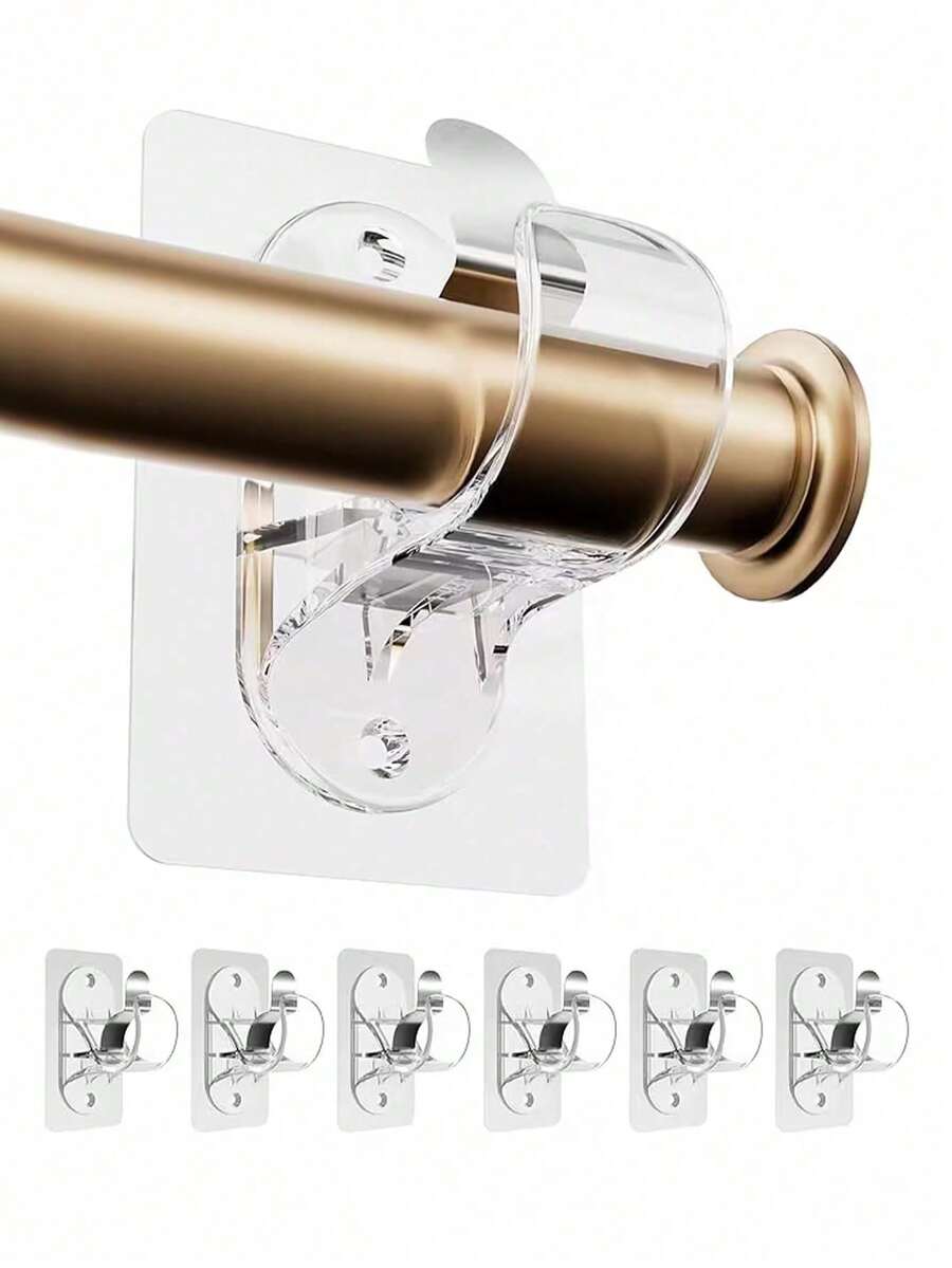 1pc No-Drill Self-Adhesive Curtain Rod Bracket, Adjustable Curtain Rod Hook Without Nails, Suitable For Bathroom, Kitchen, Hotel - Clear - View 1