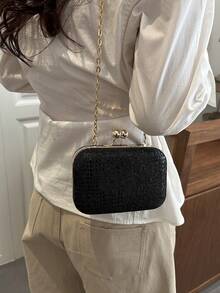 Elegant Black Lace Evening Bag, Exquisite Metal Ball Clasp Design, Party Atmosphere Chain Shoulder/Crossbody Bag, Fashionable Versatile Clutch Purse - Black - View 4