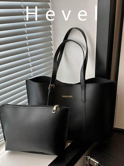 2个装女士纯色绗缝内衬手提包，时尚大容量单肩包，磁扣设计，休闲街头风，适合日常通勤、摄影、学习用品、学生使用，防水、轻便、便携，适合少女和女大学生，是返校、度假、校园风背包的理想之选。