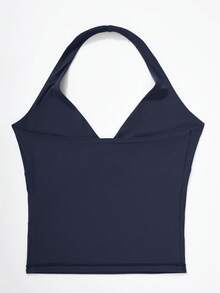 OMKAGI  Women's V-Neck Collarless Short-Sleeved Tank Top Y2K  Streetwear Style Top See-Through Top With Exposed Neckline - 藏蓝色 - 查看 3