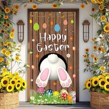 1 pieza Decoración de puerta para el Día de Pascua - Pancarta de bienvenida con huevos de colores y conejito para el pórtico delantero, suministros completos para la fiesta de primavera, cartel colgante para interiores/exteriores para la entrada, jardín y decoración de pared - Pascua de Resurrección - Ver 9