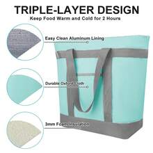 Soft Insulated Cooler Bag For Beach, Travel, Waterproof Large Reusable Insulated Cooler Tote Bag, Thermal Bag To Keep Foods Frozen, Cold And Hot, Groceries Shopping Bags With Zippered - Sac fourre-tout vert - Voir 7