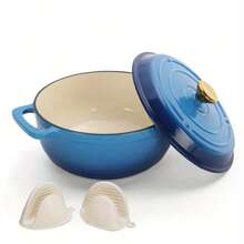 12/14/16 L,Blue Enameled Cast Iron Dutch Cookware, 5/6/7.5 Quarts - No Seasoning Required, Oven  Up To 500°F, Triple Moisture Retention (With Oven Mitts) - View 6