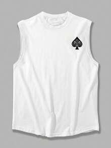 男士扑克元素印花圆领休闲宽松背心 - 白色 - 查看 6