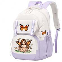 蝴蝶女孩可爱设计轻便帆布背包，时尚校园学生书包，符合人体工学设计的旅行背包，返校单肩包，大容量多层铅笔盒，返校必备办公用品，情人节礼物 - 彩色 - 查看 14