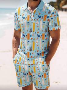 Bộ áo polo tay ngắn và quần short nam phong cách thường ngày đi nghỉ mát. - Nhiều màu - Xem 1