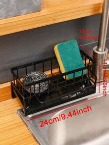 1个厨房水槽收纳架,厨房水槽海绵架,带自动沥水托盘的高刷架,洗洁精刷子抹布架,ABS塑料材质,带分隔板的收纳架(银色、黑色、白色) - 彩色 - 查看 3