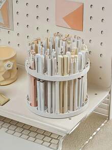 1 pieza Soporte giratorio de 360° para brochas - Organizador de plástico blanco elegante para brochas de arte, bolígrafos, herramientas de maquillaje - Accesorio de escritorio ahorra espacio con acabado esmaltado, Organizador de brochas de maquillaje - Estante para guardar brochas de maquillaje - Ver 4