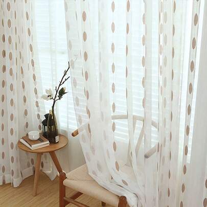 1件装透气白色叶子图案薄纱窗帘，纯色薄纱窗帘，轻盈雪纺设计简约，适用于客厅卧室装饰派对节日窗帘