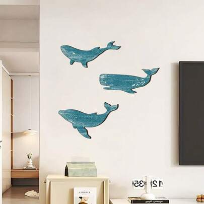 1pc Vintage Wooden Whale Wall Decor, Mediterranean Style Decoration, Ocean Theme Kids Room Decor, Whale Wall Art, Coastal Theme, Suitable For Lake House, Bathroom, Bedroom Decoration, 2D