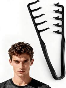 New Fluffy Wide-Tooth Styling Comb - Fluffy Texture, For Men, Made Of ABS Plastic With Textured Handle, Suitable For All Hair Types, Essential For Home Use, Back To School Season, Travel & Vacation, Can Be Used For Back-Brushing, Blow-Drying, Hairstyling, Haircuts, Edging, And Grooming - Multicolor - View 1