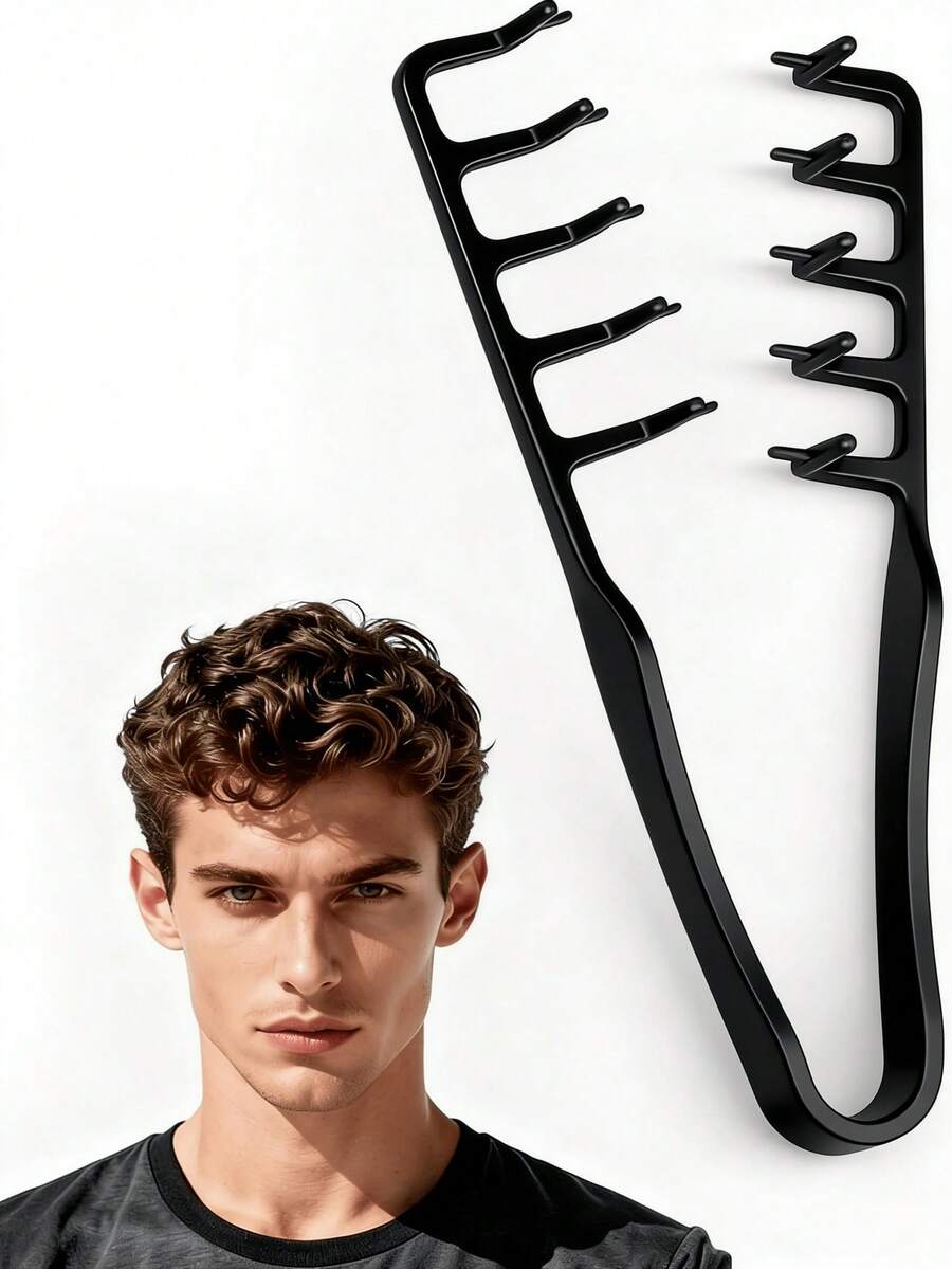 New Fluffy Wide-Tooth Styling Comb - Fluffy Texture, For Men, Made Of ABS Plastic With Textured Handle, Suitable For All Hair Types, Essential For Home Use, Back To School Season, Travel & Vacation, Can Be Used For Back-Brushing, Blow-Drying, Hairstyling, Haircuts, Edging, And Grooming - Multicolor - View 1