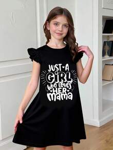 Vestido casual minimalista con estampado de eslogan para adolescentes, conjunto cómodo y elegante - Negro - Ver 8