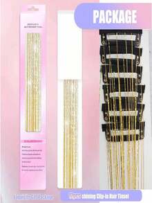 12 件/盒闪亮 20 英寸长直发绿色、银色、紫色、黄色、蓝色、粉色彩色发丝，夹式合成接发套装，适合女孩圣诞节、万圣节、派对、情人节、复活节、圣帕特里克节等场合佩戴。 - 查看 7