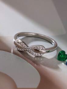 1 chiếc nhẫn vĩnh cửu thiết kế vô cực thanh lịch đính đá Cubic Zirconia, món quà lý tưởng cho người yêu, bạn bè vào ngày Valentine, Giáng sinh, Lễ Tạ ơn, Ngày của Mẹ, sinh nhật hoặc kỷ niệm. - Bạc - Xem 2