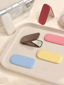 1 pieza Soporte deslizante de espejo de cuero y teléfono, de unicolor y textura de cuero, espejo portátil y soporte para teléfono adecuado para teléfonos y tabletas, regalo de primavera - Multicolor - Ver 2