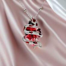 1件哥特暗黑风格个性化夸张蛇缠绕树脂心形吊坠可调节铜项链，礼物，度假风，派对，夜店，日常休闲佩戴 - 蛇 - 查看 5