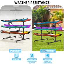 GCCSJ Surfboard Rack,Kayak Storage Rack, Heavy Duty 3-Layer Freestanding Kayak Rack For Garage & Outdoor, Holds Up To 6 Kayaks, Canoes, Surfboards & Paddleboards, Mobile With Wheels - A - View 4