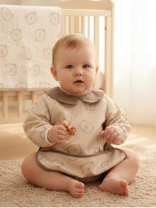 Unisex Baby Cute Bear Waterproof Bib Apron - Khaki - View 4