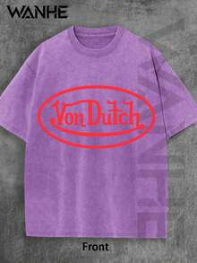 WANHE Double-Sided Printed Men's Washed T-Shirt / Unisex Couples' Outfit, One-Piece Gift Box - Ideal Gift For 2026 New Year, Valentine's Day, Romantic Outfits, St. Patrick's Day,Black History Month, Back-To-School Season And Easter- Snake Print T Shirt With Oval Logo Front And Back Design Streetwear Style For Men Casual Wear Urban Outfit  Graphic Tee - 紫色 - 查看 2