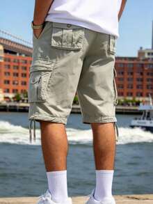 Men's Cotton Cargo Shorts Multi-Pocket Tactical Shorts With Button Closure Pockets, Breathable Casual Shorts For Summer Outdoor Activities Hiking Fishing And Camping - 淺灰色 - 查看 4