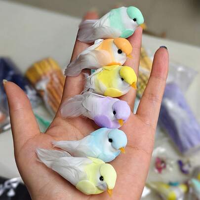 6件套彩色聚氨酯鸟类装饰品，羽毛细节逼真，夹式设计，适用于家居、花园、庭院装饰，四季皆宜，节日适用。