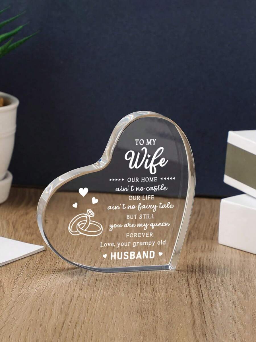 1pc Transparent Acrylic Heart Shaped Desktop Decor, Suitable As Mother's Day, Father's Day, Anniversary Gift For Wife - Ornaments - View 1