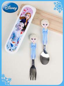 Disney 冰雪奇缘官方授权不锈钢叉勺套装，艾莎、安娜、雪宝卡通主题餐具套装，带收纳盒，便携式餐具套装，旅行餐具套装，午餐盒必备，可水洗可重复使用，儿童叉勺套装，1件装， - 彩色 - 查看 5