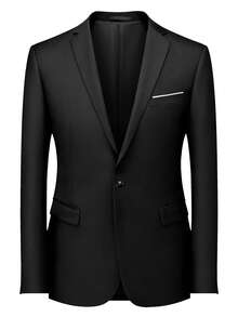 Men's Business Casual Blazer, Black Single-Breasted Notch Lapel - Black - View 4