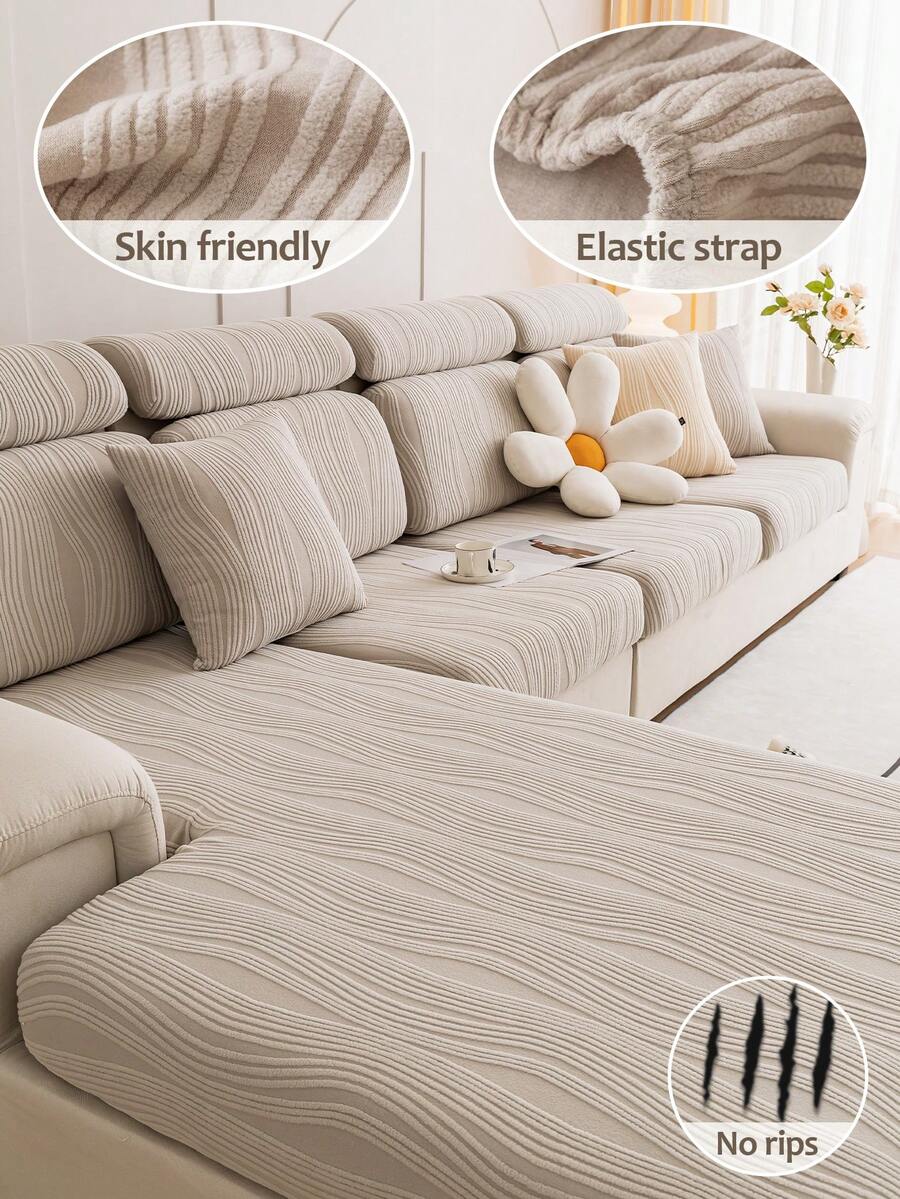 1 PC Shanchuan Fleece Anti Slip And Cat Scratch Sofa Cover, All Season Universal Sofa Cover, Sofa Cushion Cover, Towel Cushion, Sofa Hat,Living Room 1/2/3/4 Seat Sofa Cover - Light Grey - View 1