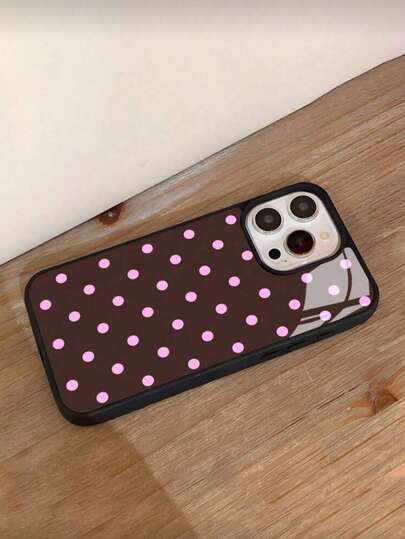 Brown Base Pink Polka Dot Glossy Phone Case Compatible With Apple 11/11 Pro/11 Pro Max, 12/12 Pro/12 Pro Max, 13/13 Pro/13 Pro Max, 14/14 Pro/14 Pro Max, 15/15 Pro/15 Pro Max, 16/16 Pro/16 Pro Max, 17/17 Pro/17 Pro Max And Other Popular Models, Featuring A Brown Base Color With Pink Polka Dot Pattern, Made Of Glossy Material.