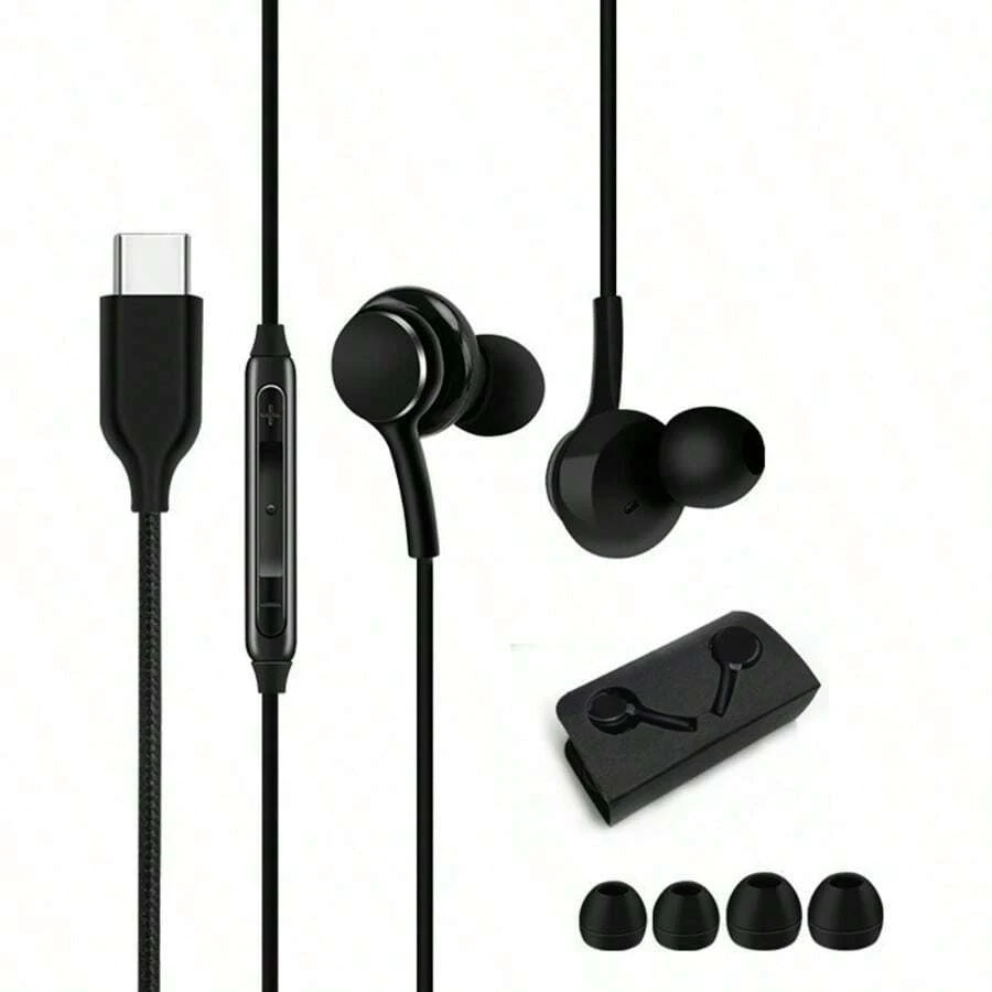 1个USB Type-C降噪耳机，带麦克风，兼容安卓游戏，适用于Galaxy S25、S24、S23 FE、S22、S21、A53等Type-C接口系列手机 - 黑色的 - 查看 1