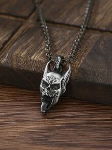 男士恶魔吊坠项链，中世纪黑白骷髅设计，神秘符号，男士完美礼物，暗黑美学派对饰品 - 項鍊 - 查看 2