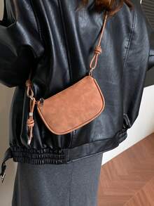 Litchi-Textur Mini-Handtasche, neue Mode kompakte tägliche Umhängetasche, ultraleichte kleine Umhängetasche für Frauen - Braun - Übersicht 3