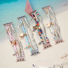 Boho Chic Multilayer Beaded Band For Apple Watch 49mm 46mm 45mm 44mm 42mm 41mm 40mm 38mm, Resin Bead Bracelet With Charms, Fashion Stretch Strap Compatible With Apple Watch Series Ultra/11/10/9/8/7/SE/6-1 - Multicolor - View 3