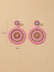 WinLeaf 1 Pair Handmade Woven Seed Bead Boho Style Beaded Earrings - Baby Pink - View 4