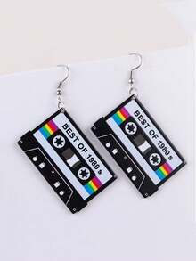 1对创意黑色胶带吊坠耳环，女士个性化银色耳环 - 黑色 - 查看 2