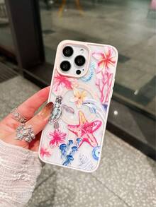 1pc New Arrival Hot-Selling Pink Acrylic Magnetic Starfish, Sea Turtle, Flower Pattern Phone Case Compatible With IPhone 17 Pro Max/17 Pro/17/16 Pro Max/16 Pro/16/15 Pro Max/15 Pro/15 Plus/15/14 Pro Max/14 Pro/14 Plus/14/13 Pro Max/13 Pro/13/12 Pro/12/11/11 Pro Max/11 Pro XS XR X 7 8 And Galaxy S25/A14/A15/A35/A55/S22/S23/S24 FE/S25/S24 Ultra, Soft Full Coverage Protective Cover, Suitable As Birthday Gift, Girlfriend/Boyfriend Or Self-Use - Pink - View 2