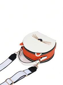 1pc Girls Cute Cat Round Handbag, Girly Crossbody Bag, Fashionable Wide Strap, Ideal Gift Choice - Beige - View 6