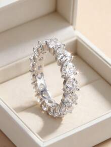 Newsoul 1pc Elegant Luxury Zirconia Ring, S925 Sterling Silver Promise Ring, Eternal Ring, Exquisite Jewelry Gift For Women - Silver - View 7