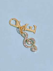 1pc Fashionable Elegant Lobster Clasp Rhinestone Music Note & Letter Shaped Keychain Pendant, Hollow Design With Embedded Rhinestones, Suitable For DIY Shoe Charms, Key Chains, Gift Packaging And Birthday/Holiday Gifts - Gold - View 18