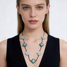 Queen - Long Four-Leaf Necklace With Natural Stones - Boho Chic Fashion 7-4 - 綠色 - 查看 2