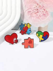 1枚自闭症意识教师珐琅徽章，寓意“教导、接纳、理解、爱”，彩虹拼图胸针，专为自闭症人士设计。 - 彩色 - 查看 5