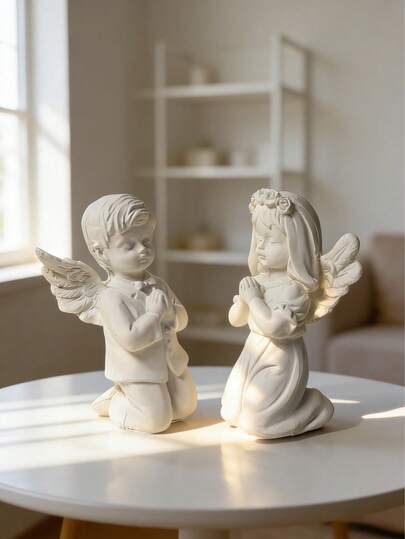 1pc Handcrafted Resin Angel Figurine – Elegant Cherub Decor For Tabletop, Mantel, And Wedding Centerpieces. This White Praying Angel Statue With Intricate Details Is Ideal For Religious Decor, Baby Showers, Or Sympathy Gifts. Elevate Your Home's Aesthetic With This Accent, Perfect For Your Vanity, Office Desk, Or Garden Patio, Bringing A Sense Of Peace And Grace To Any Environment.