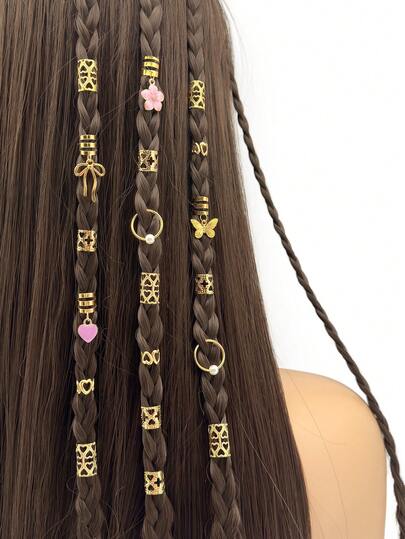 36 piezas de accesorios de moda para el cabello con rastas en color rosa, incluyendo anillos para trenzas con mariposas y rosas, pasadores de estilo elegante para el cabello perfecto para joyas de trenzas