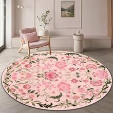 Pink Floral Pattern Round Area Rugs For Living Room Circle Rugs Machine Washable Low Pile Chenille Non Slip Vintage Rug For Bedroom Dining Room Home Office St Paddy Spring Green - Nhiều màu - Xem 3